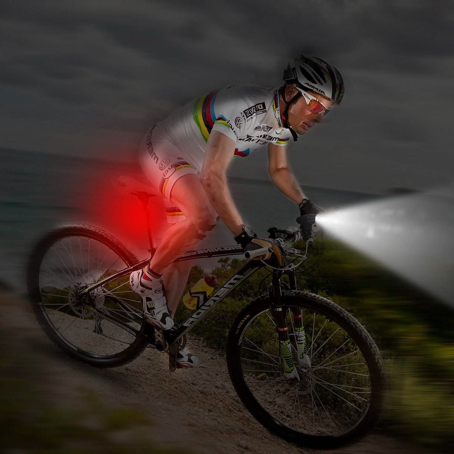 iMounTEK Fahrrad-Fronttaschenlampe IPX4 Wasserfest mit Rücklicht/Sicherheits-LED-Lampe