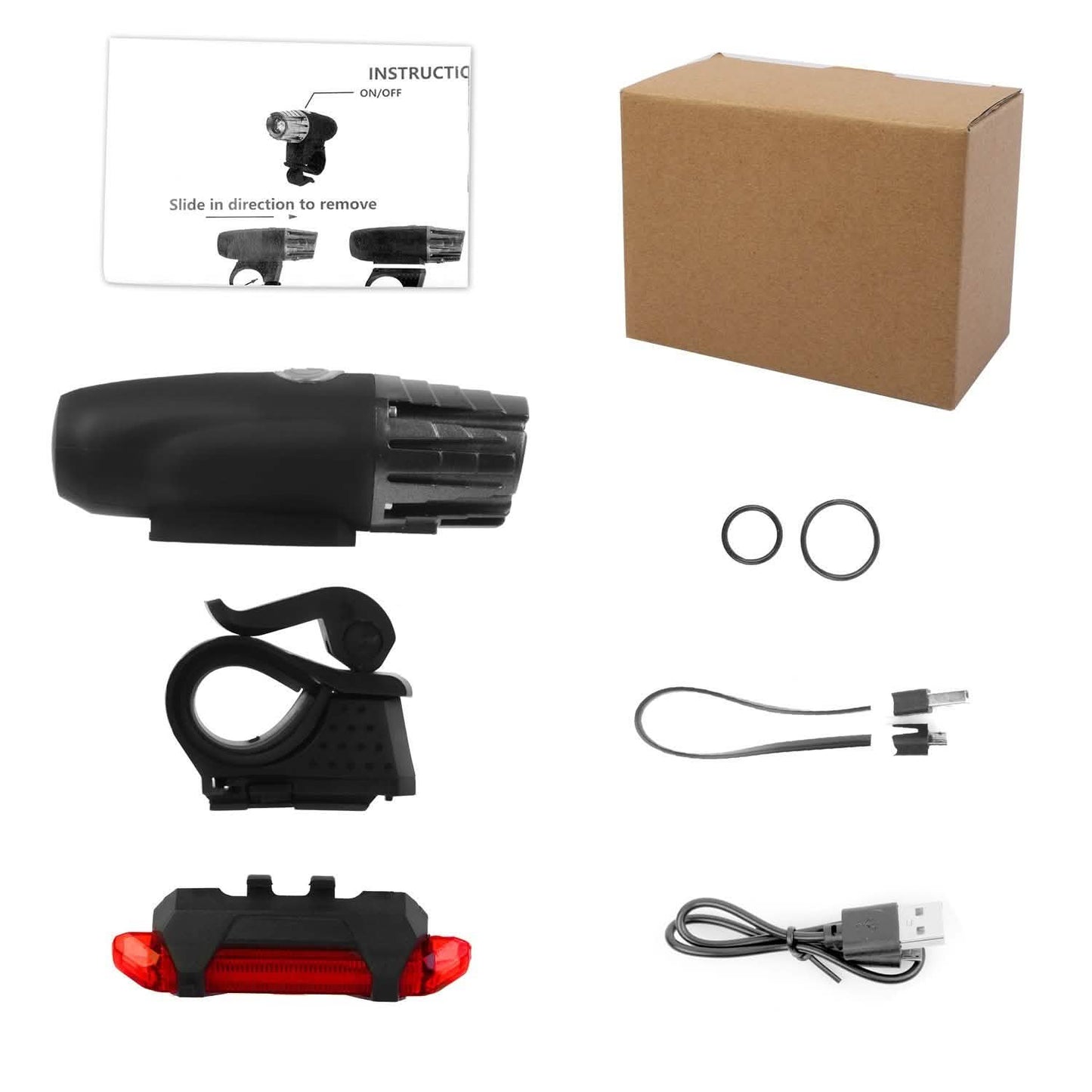 iMounTEK Fahrrad-Fronttaschenlampe IPX4 Wasserfest mit Rücklicht/Sicherheits-LED-Lampe