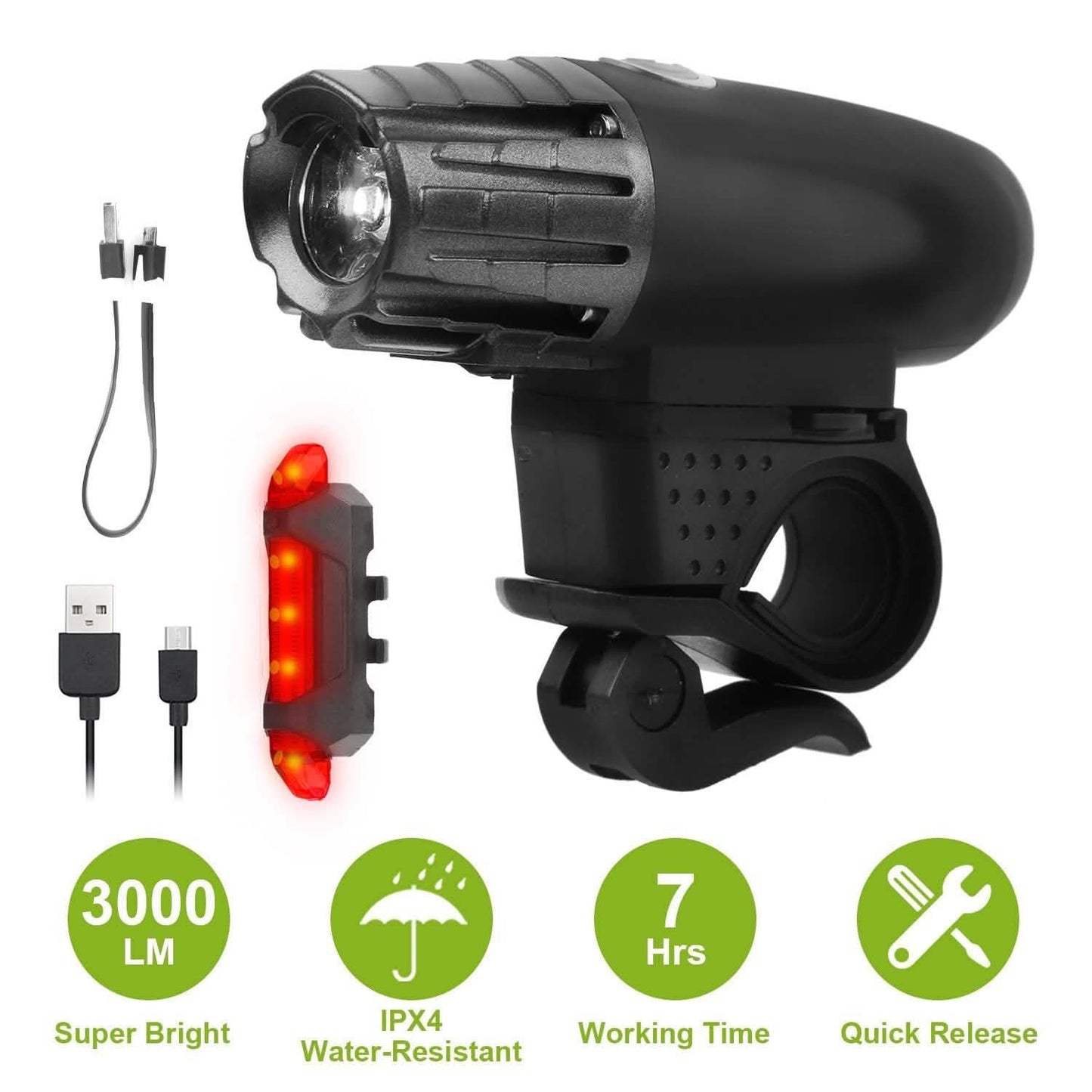 iMounTEK Fahrrad-Fronttaschenlampe IPX4 Wasserfest mit Rücklicht/Sicherheits-LED-Lampe