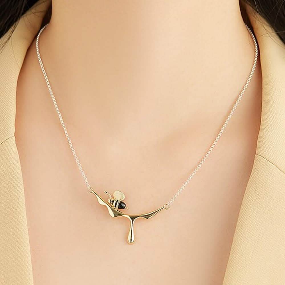 INALIS 925 Sterling Silber Anhänger Süße Biene Achat Stein Luxuriöse Halskette