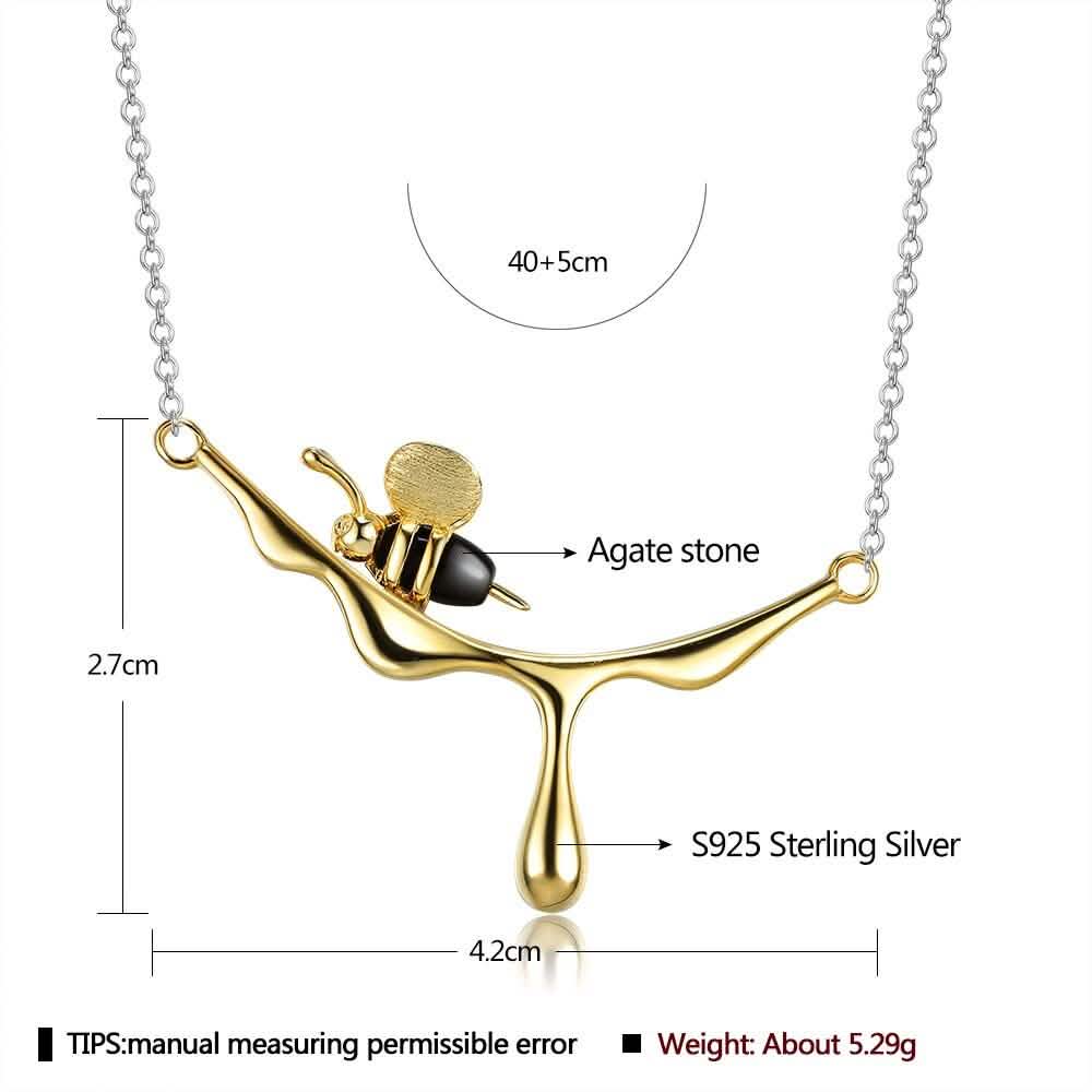 INALIS 925 Sterling Silber Anhänger Süße Biene Achat Stein Luxuriöse Halskette