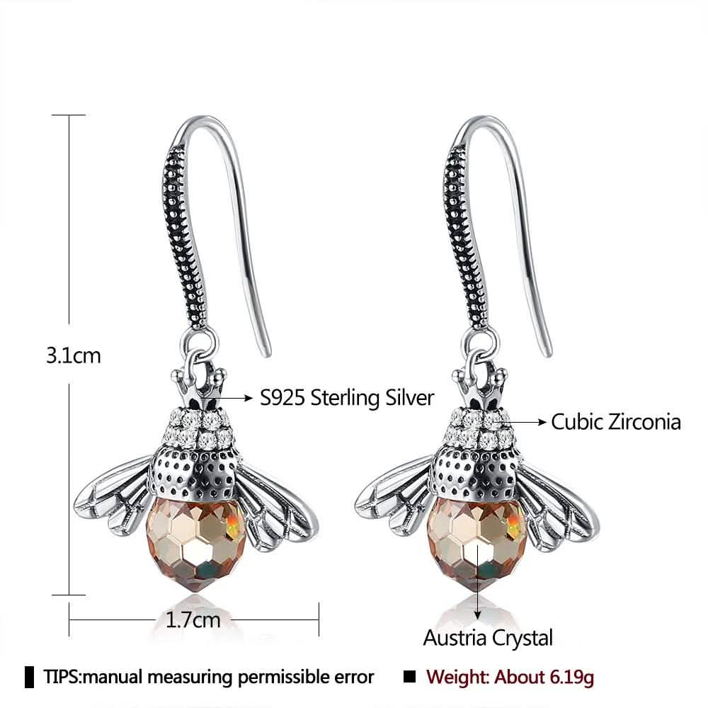 INALIS Bienenförmiger Ohrring aus 925er Sterlingsilber mit Zirkonia und Austria-Kristall