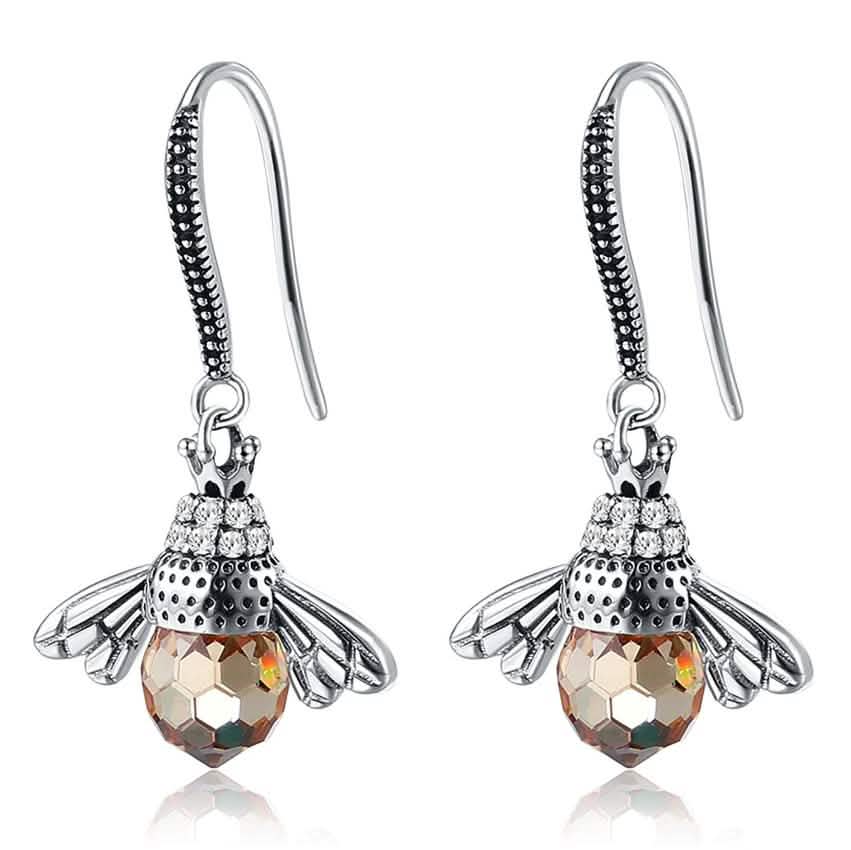 INALIS Bienenförmiger Ohrring aus 925er Sterlingsilber mit Zirkonia und Austria-Kristall