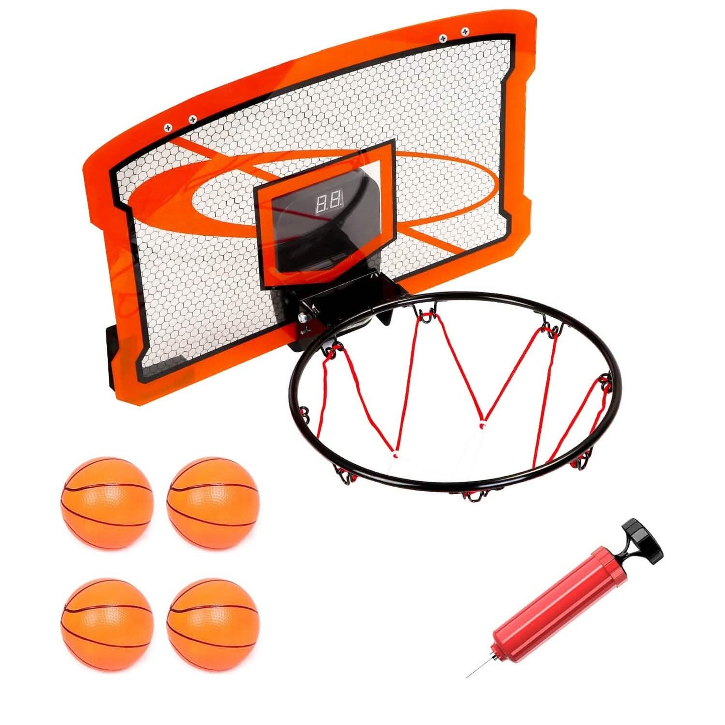 Indoor Mini-Basketballkorb-Set mit 4 aufblasbaren Bällen und elektrischem Audio-Punktezähler