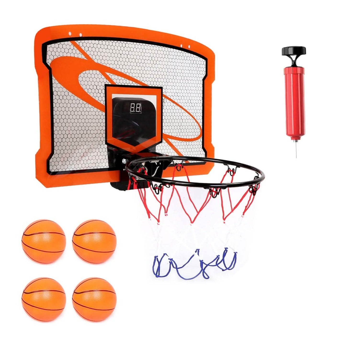 Indoor Mini-Basketballkorb-Set mit 4 aufblasbaren Bällen und elektrischem Audio-Punktezähler