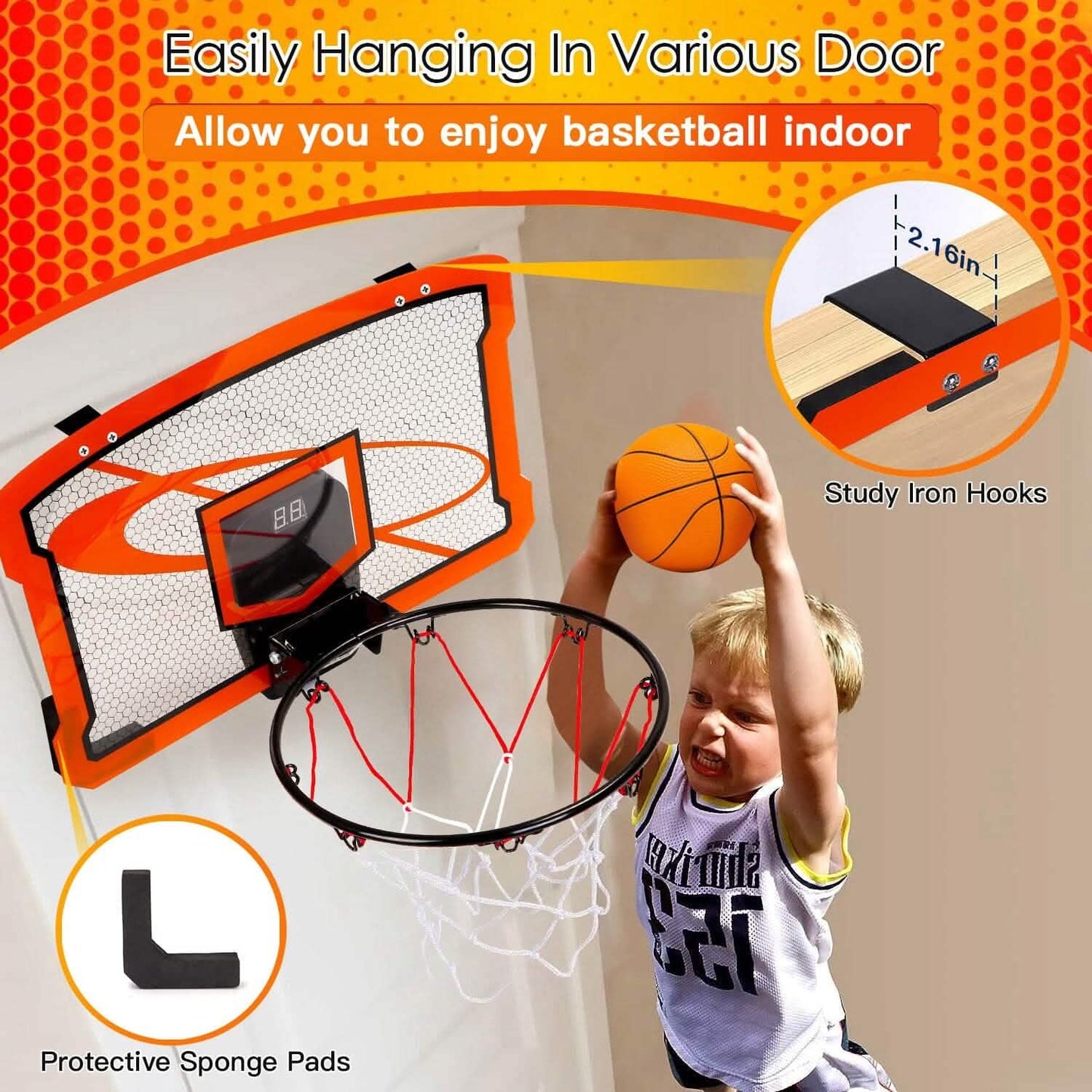 Indoor Mini-Basketballkorb-Set mit 4 aufblasbaren Bällen und elektrischem Audio-Punktezähler