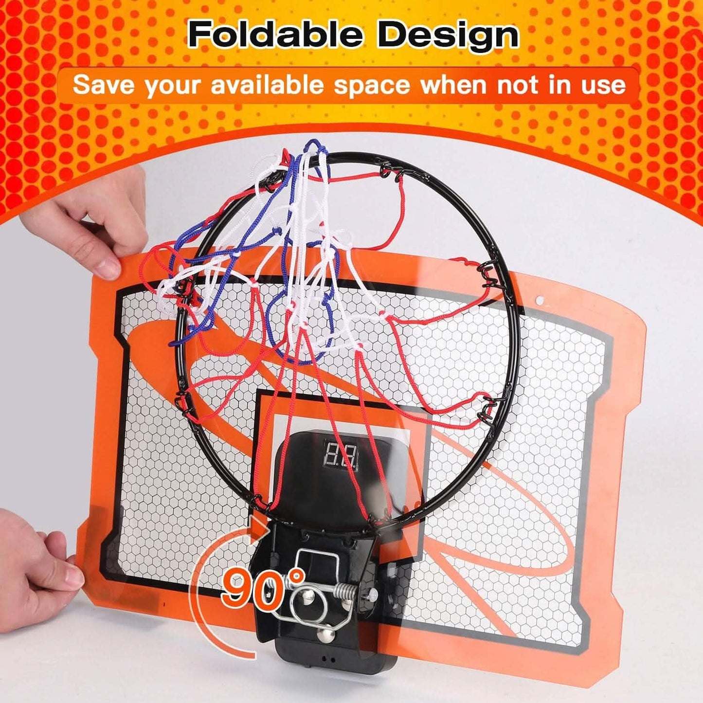 Indoor Mini-Basketballkorb-Set mit 4 aufblasbaren Bällen und elektrischem Audio-Punktezähler
