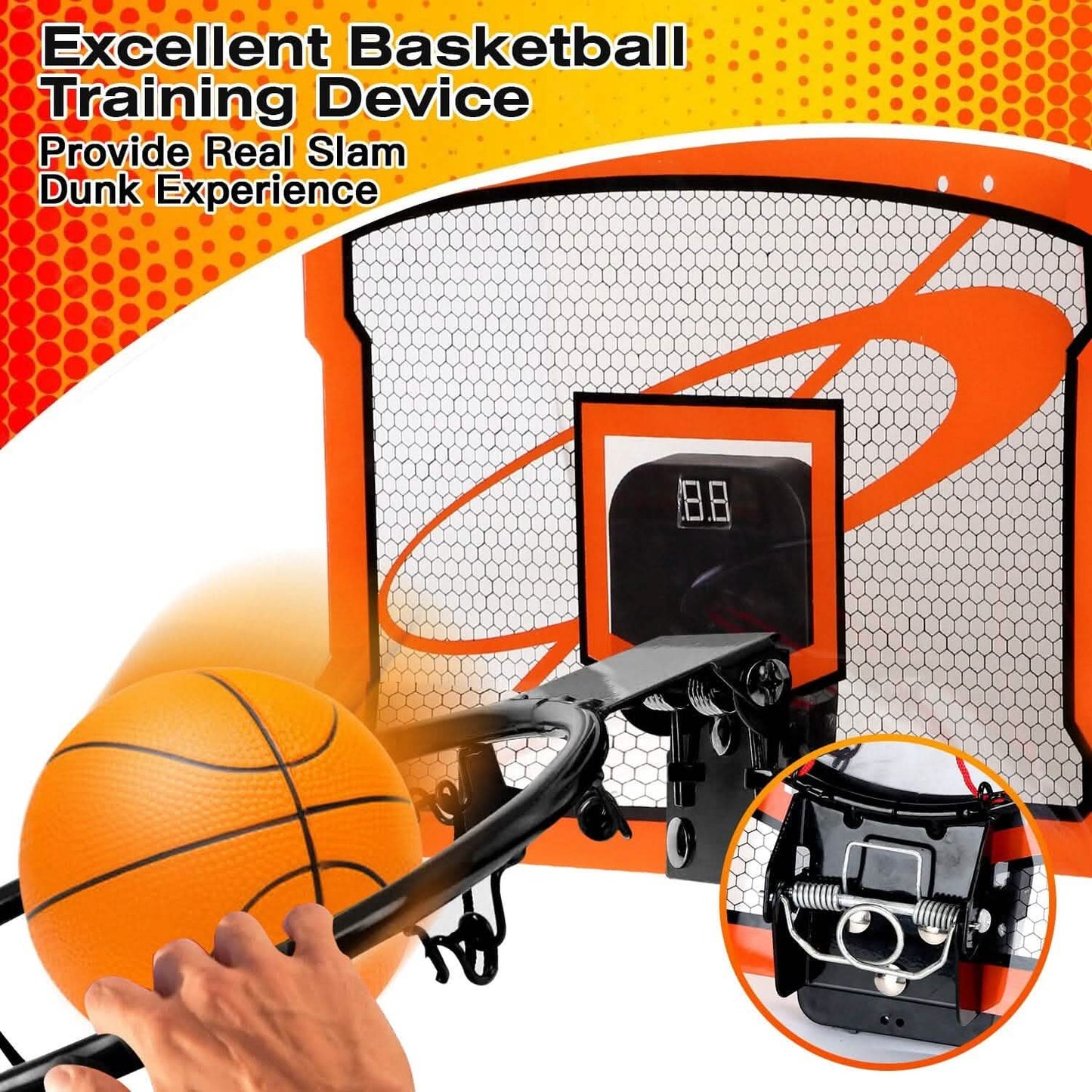 Indoor Mini-Basketballkorb-Set mit 4 aufblasbaren Bällen und elektrischem Audio-Punktezähler