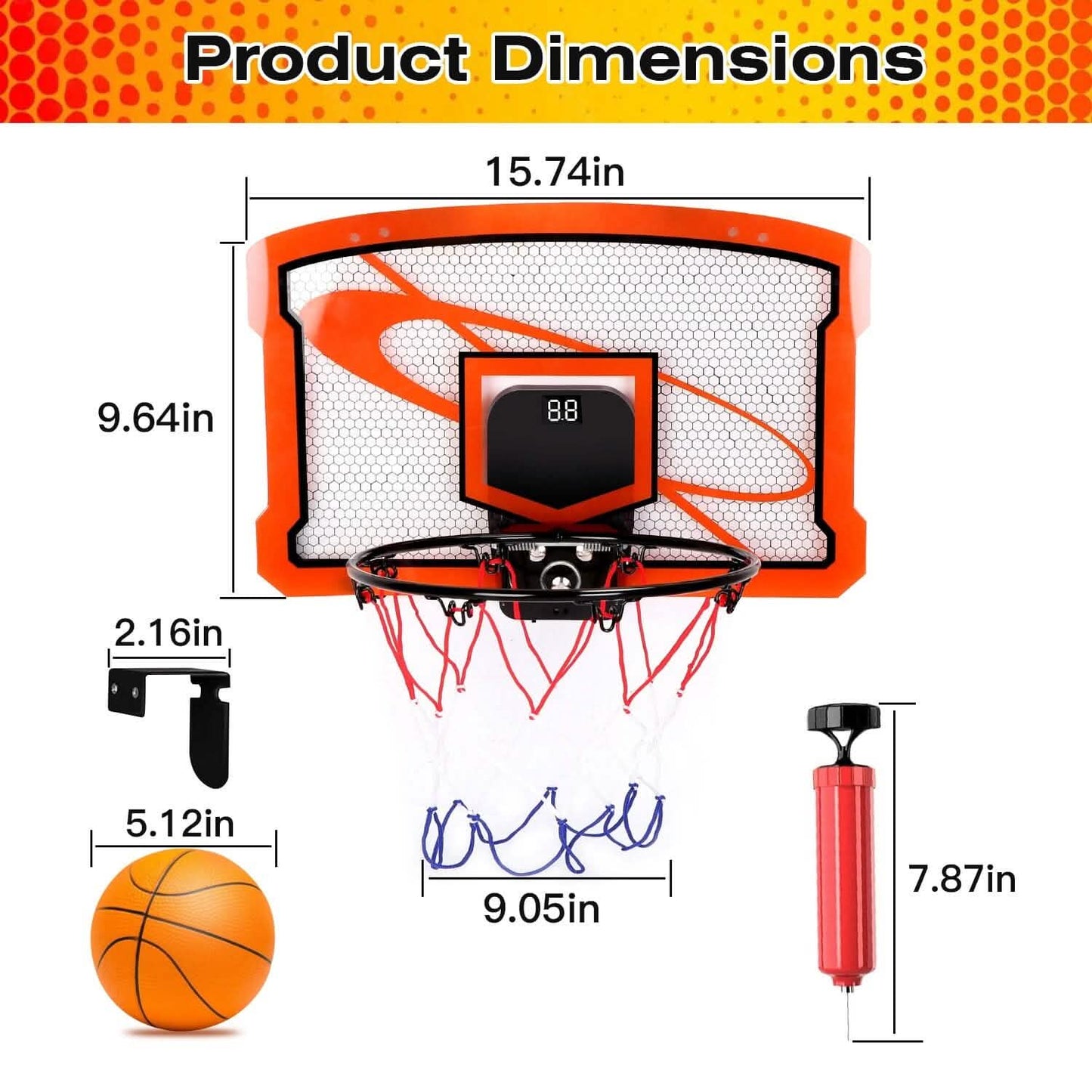Indoor Mini-Basketballkorb-Set mit 4 aufblasbaren Bällen und elektrischem Audio-Punktezähler