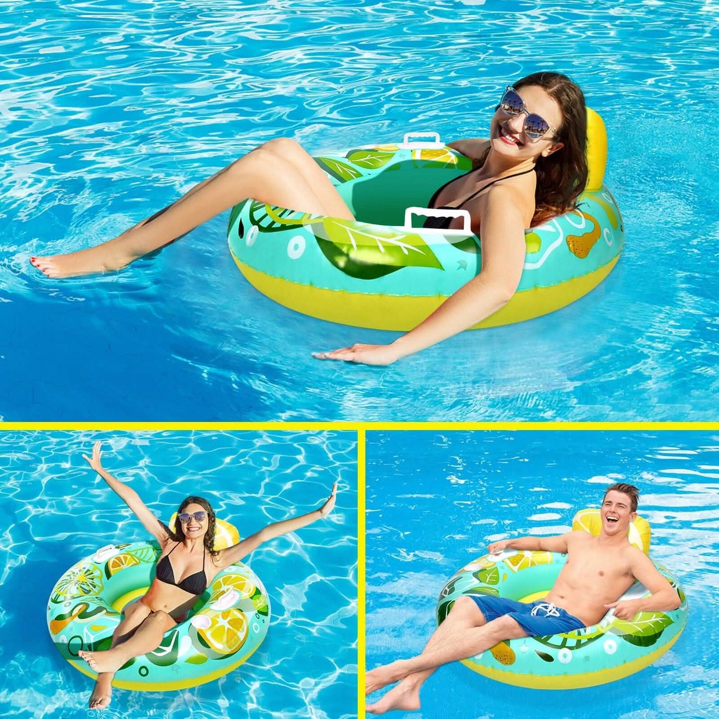 Aufblasbare Lounge-Schwimmliege für den Pool mit Gummigriff und Getränkehalter