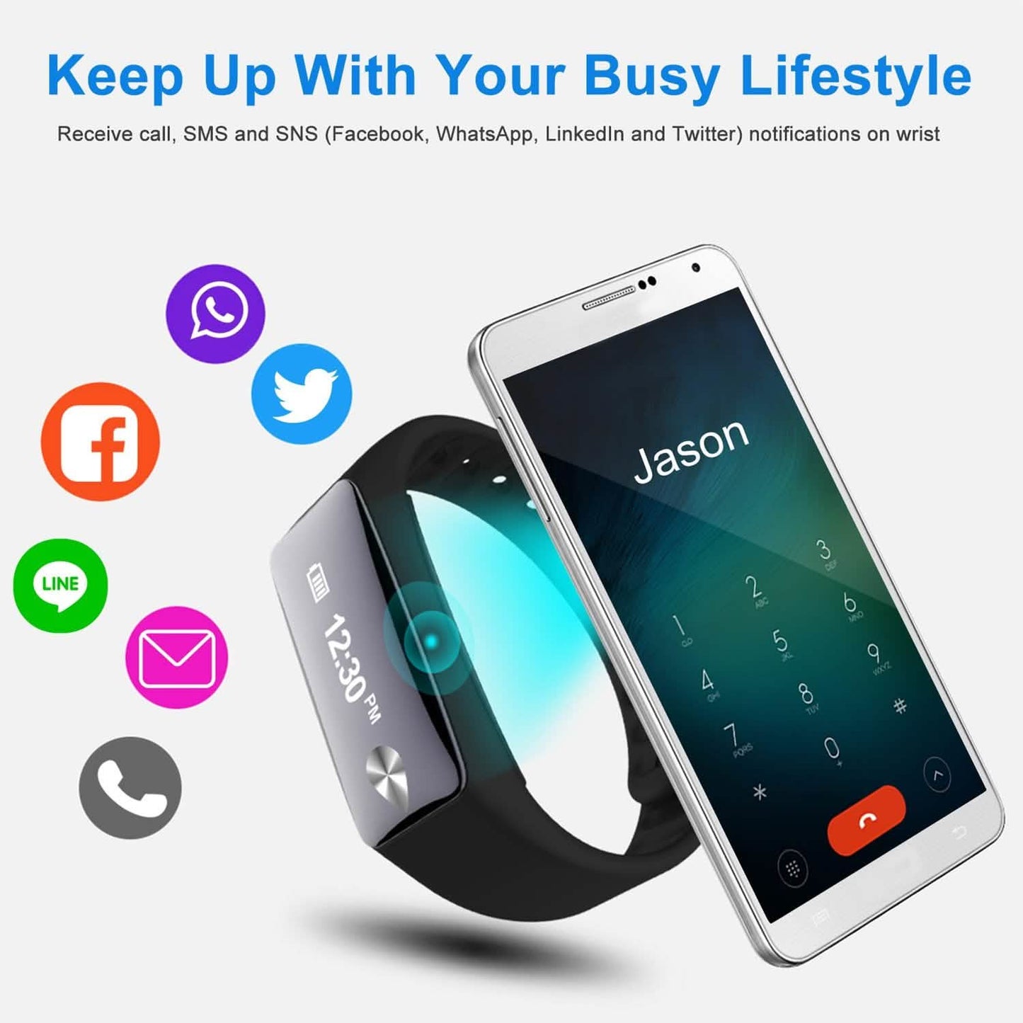 IP67 Fitness-Tracker-Uhr mit Herzfrequenzmesser und Schrittzähler