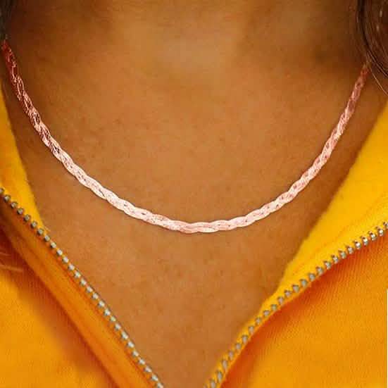 Verona Collier aus geflochtenem Fischgrätmuster aus Sterlingsilber, Italien