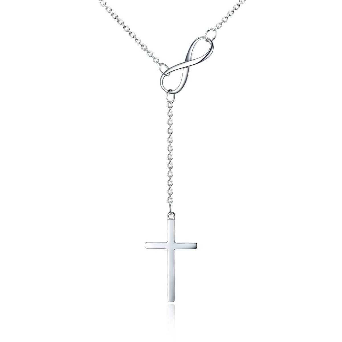 Italienische Halskette mit Unendlichkeitskreuz und Lariat aus Sterlingsilber