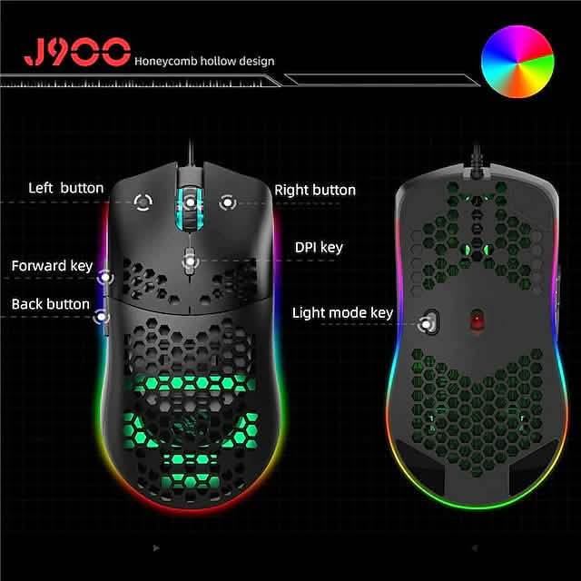J900 kabelgebundene Gaming-Maus mit Wabenmuster