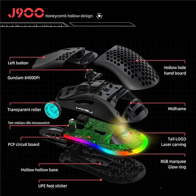 J900 kabelgebundene Gaming-Maus mit Wabenmuster
