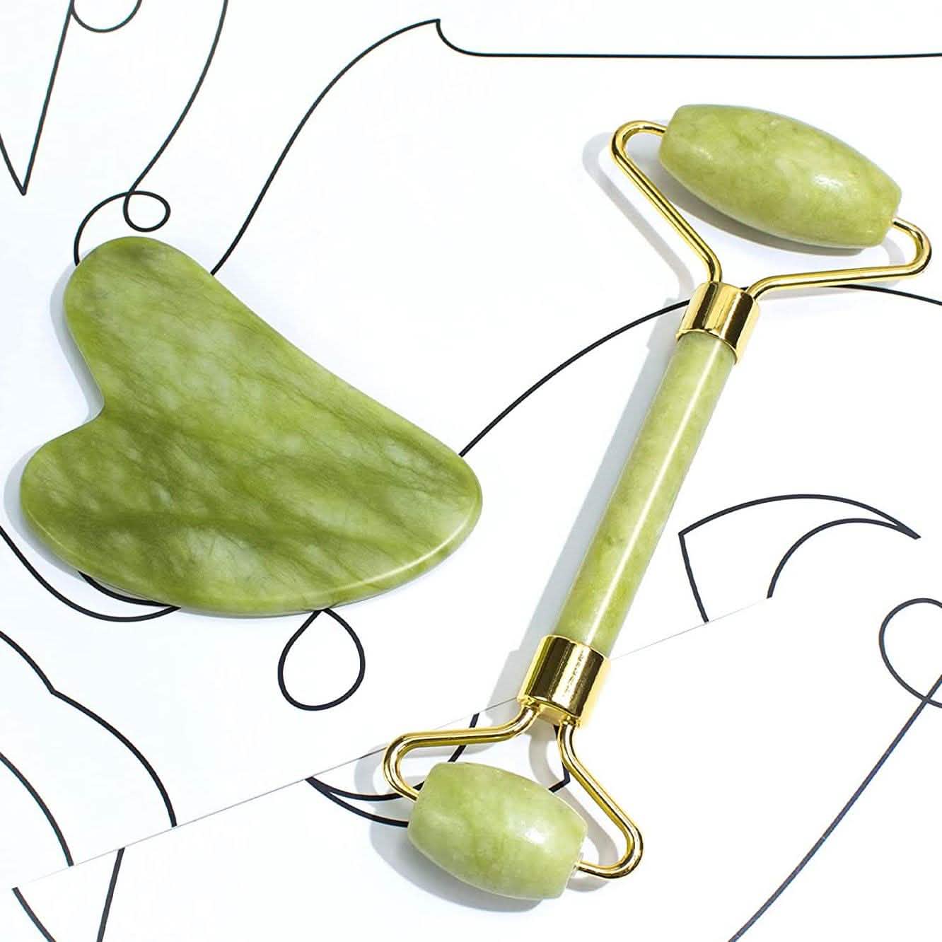 Jade-Roller & Gua Sha Set Gesichts-Schönheitswerkzeuge Gesichtsroller Hautmassagegerät