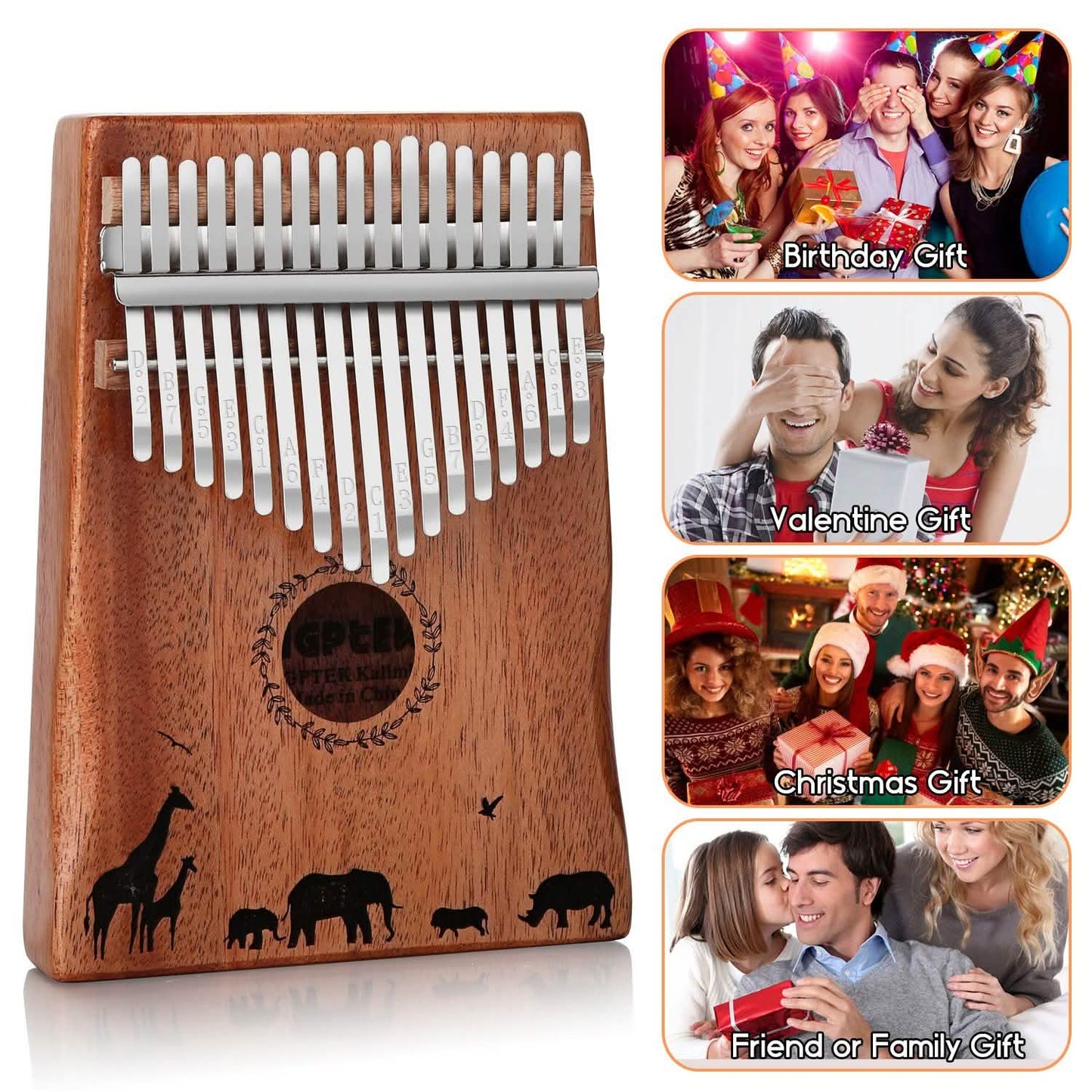 Kalimba, 17 Tasten, Daumenklavier mit Stimmar Hammer und Tasche