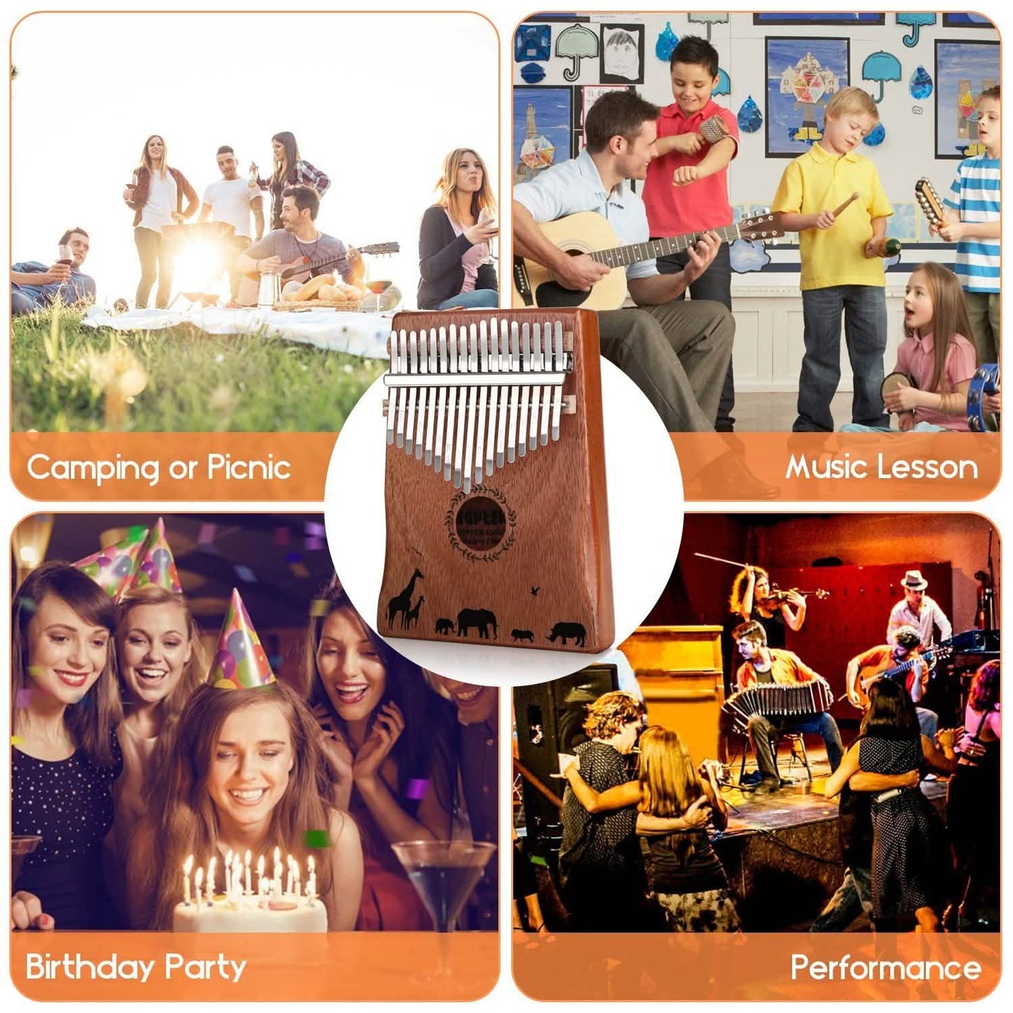 Kalimba, 17 Tasten, Daumenklavier mit Stimmar Hammer und Tasche