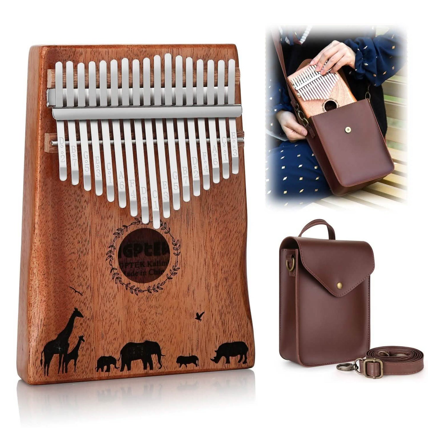 Kalimba, 17 Tasten, Daumenklavier mit Stimmar Hammer und Tasche