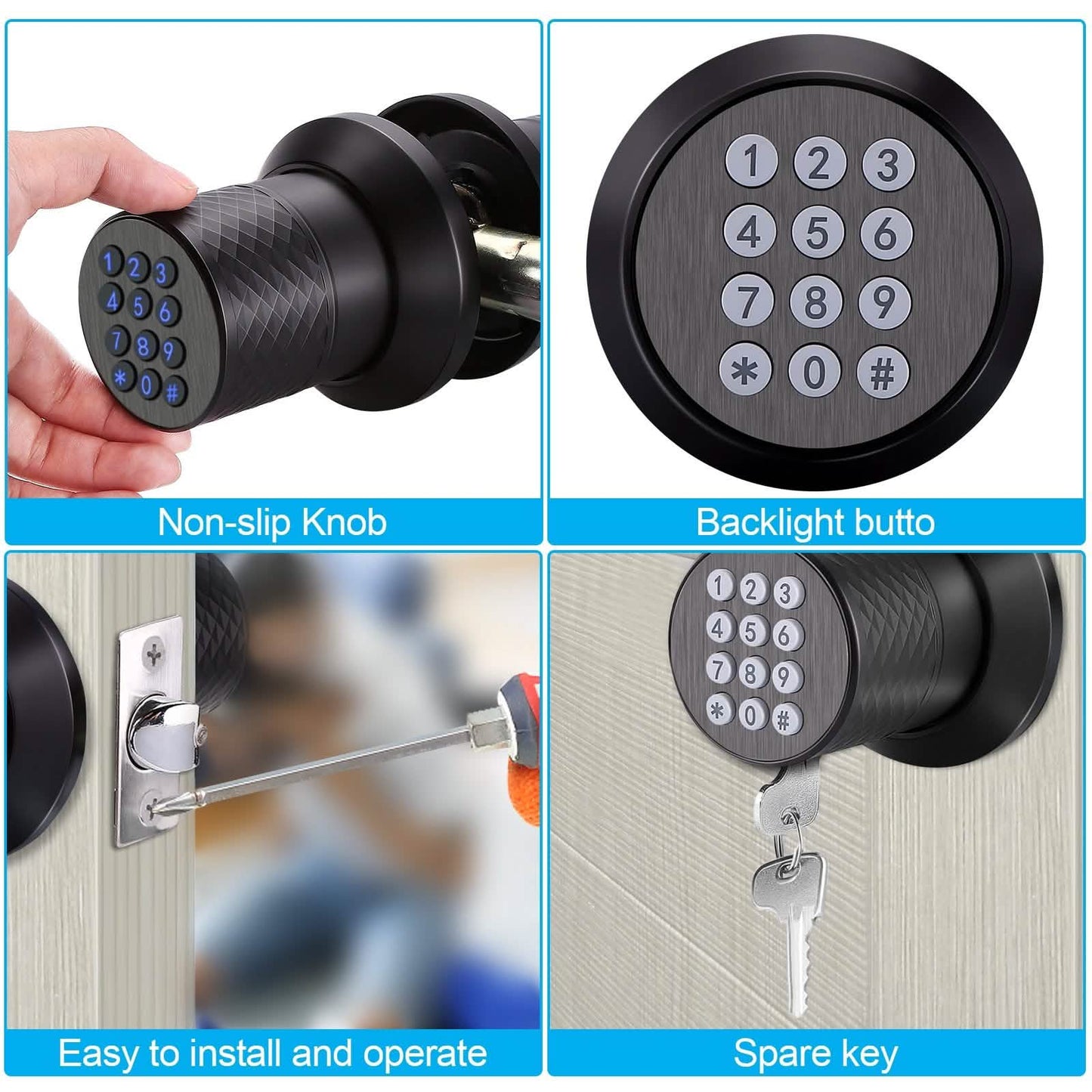 Schlüsselloses Smart Lock Digitales Türschloss mit Tastatur & Ersatzschlüsseln