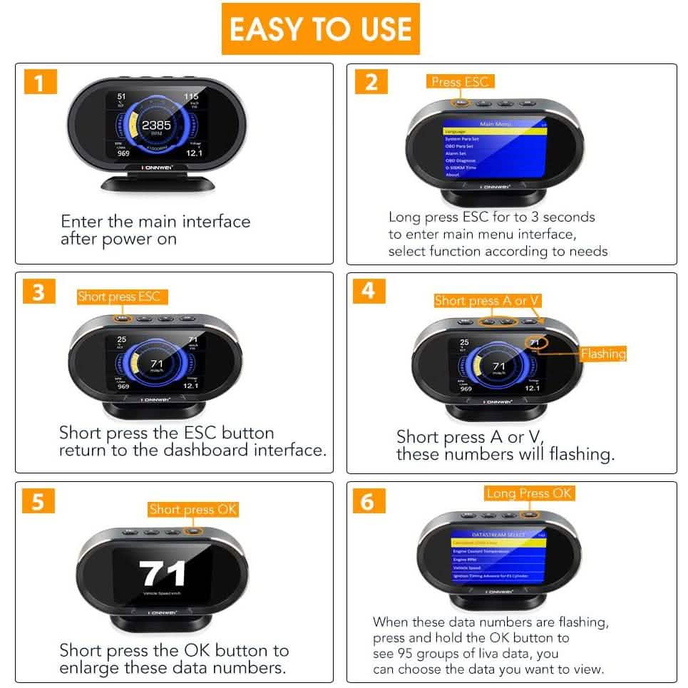 KONNWEI KW206 Auto OBD2 HUD Digitalanzeige Drehzahlmesser