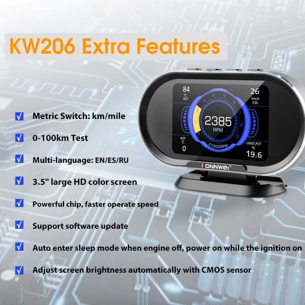 KONNWEI KW206 Auto OBD2 HUD Digitalanzeige Drehzahlmesser