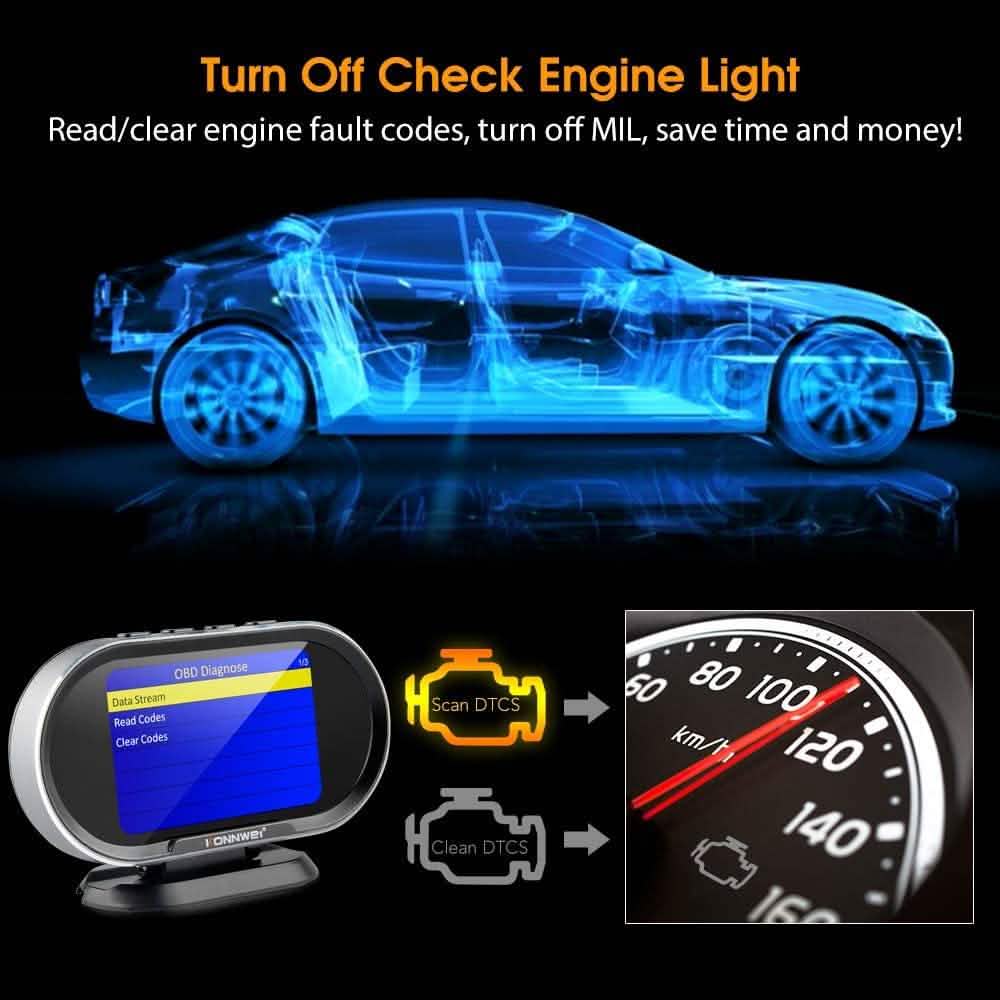 KONNWEI KW206 Auto OBD2 HUD Digitalanzeige Drehzahlmesser
