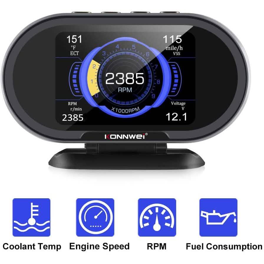 KONNWEI KW206 Auto OBD2 HUD Digitalanzeige Drehzahlmesser
