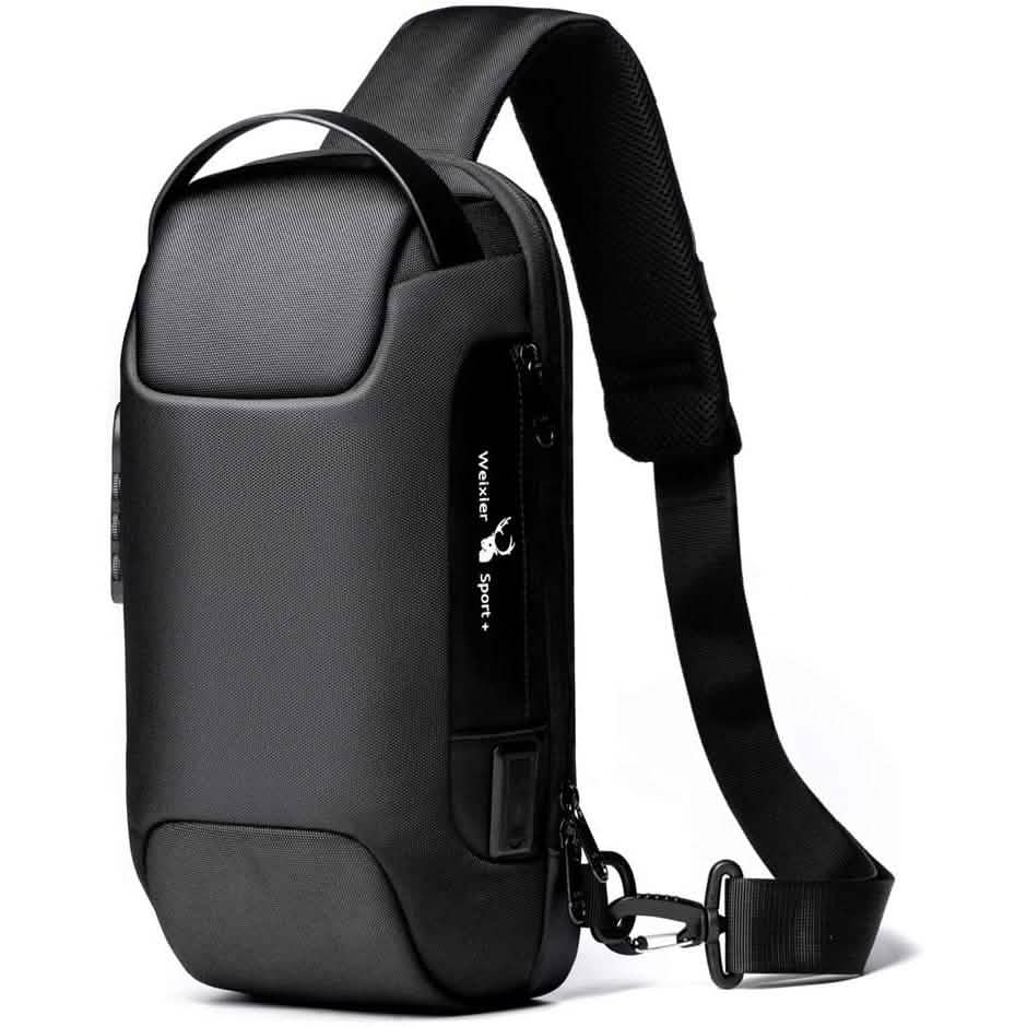 KPYWZER Diebstahlsicherer Sling-Rucksack mit USB-Ladeanschluss