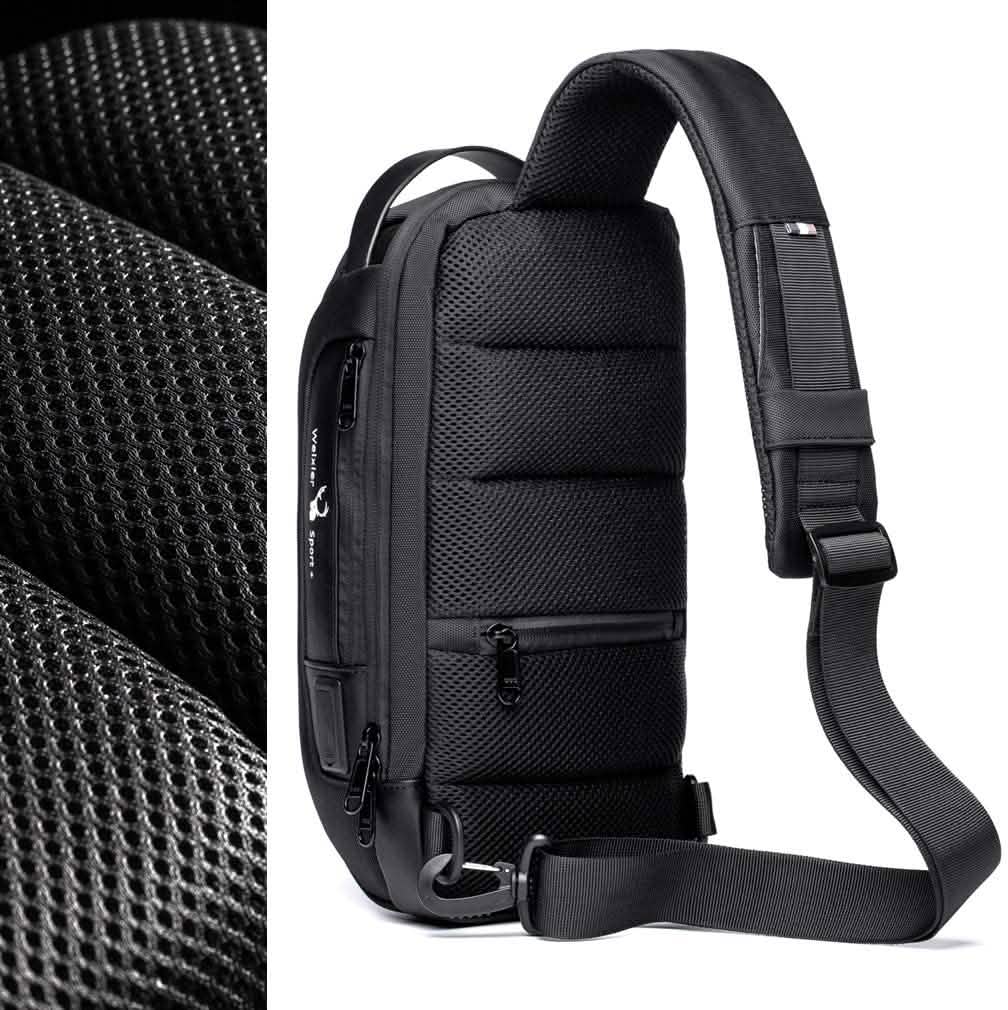 KPYWZER Diebstahlsicherer Sling-Rucksack mit USB-Ladeanschluss