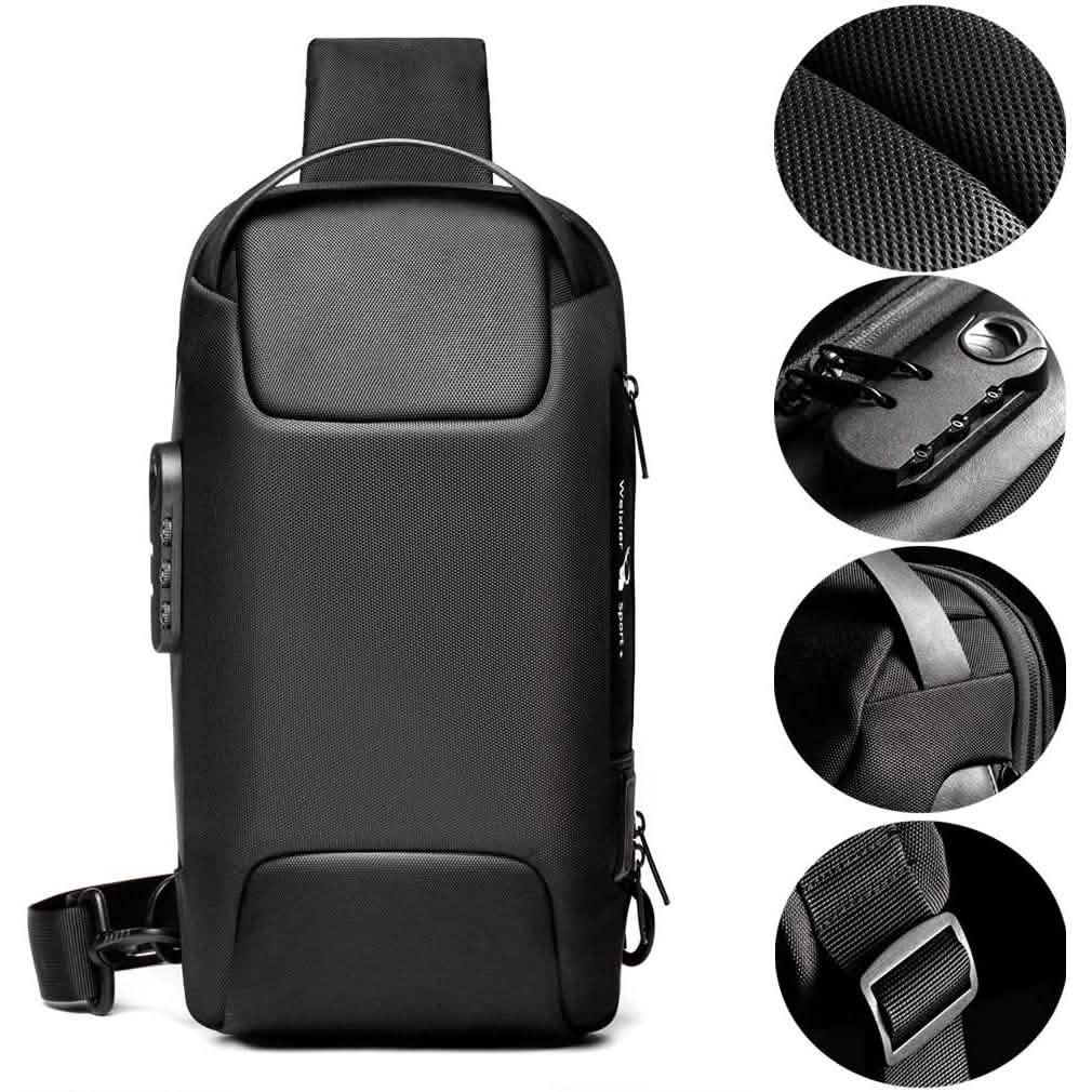 KPYWZER Diebstahlsicherer Sling-Rucksack mit USB-Ladeanschluss
