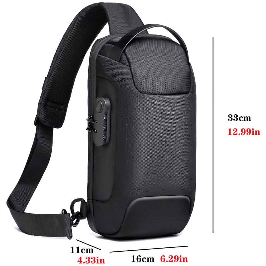 KPYWZER Diebstahlsicherer Sling-Rucksack mit USB-Ladeanschluss