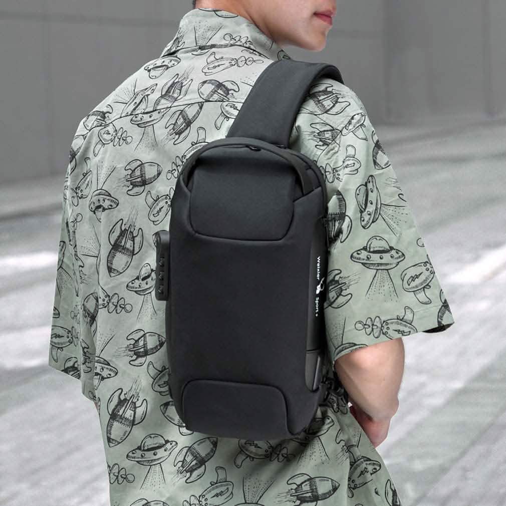 KPYWZER Diebstahlsicherer Sling-Rucksack mit USB-Ladeanschluss
