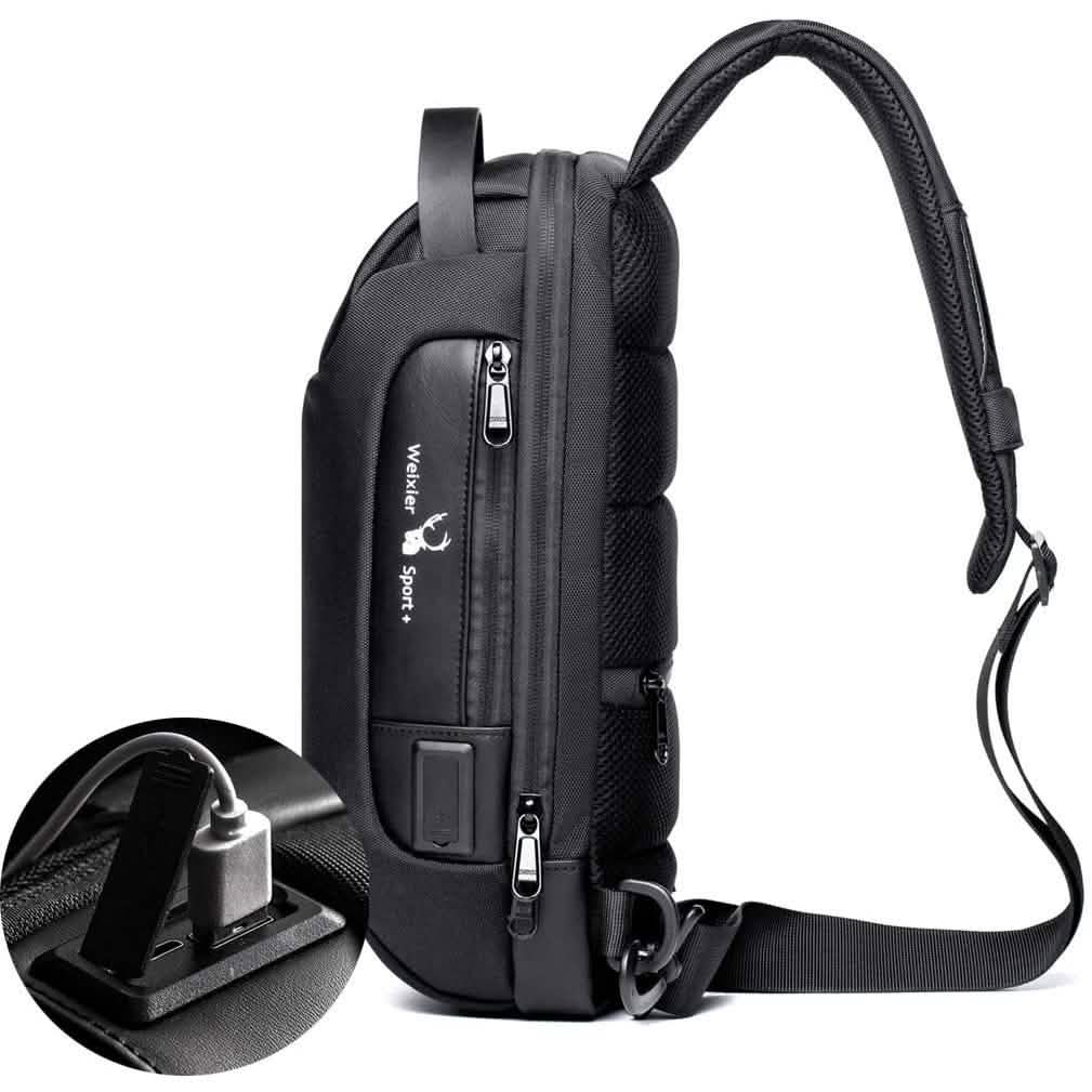 KPYWZER Diebstahlsicherer Sling-Rucksack mit USB-Ladeanschluss