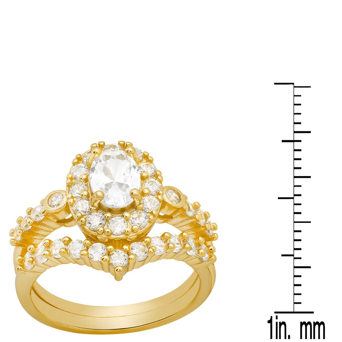 Damen 18 Karat vergoldetes Messing und simulierter Verlobungs-/Bandring-Set
