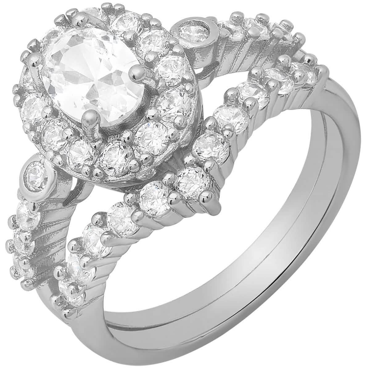 Damen 18 Karat vergoldetes Messing und simulierter Verlobungs-/Bandring-Set