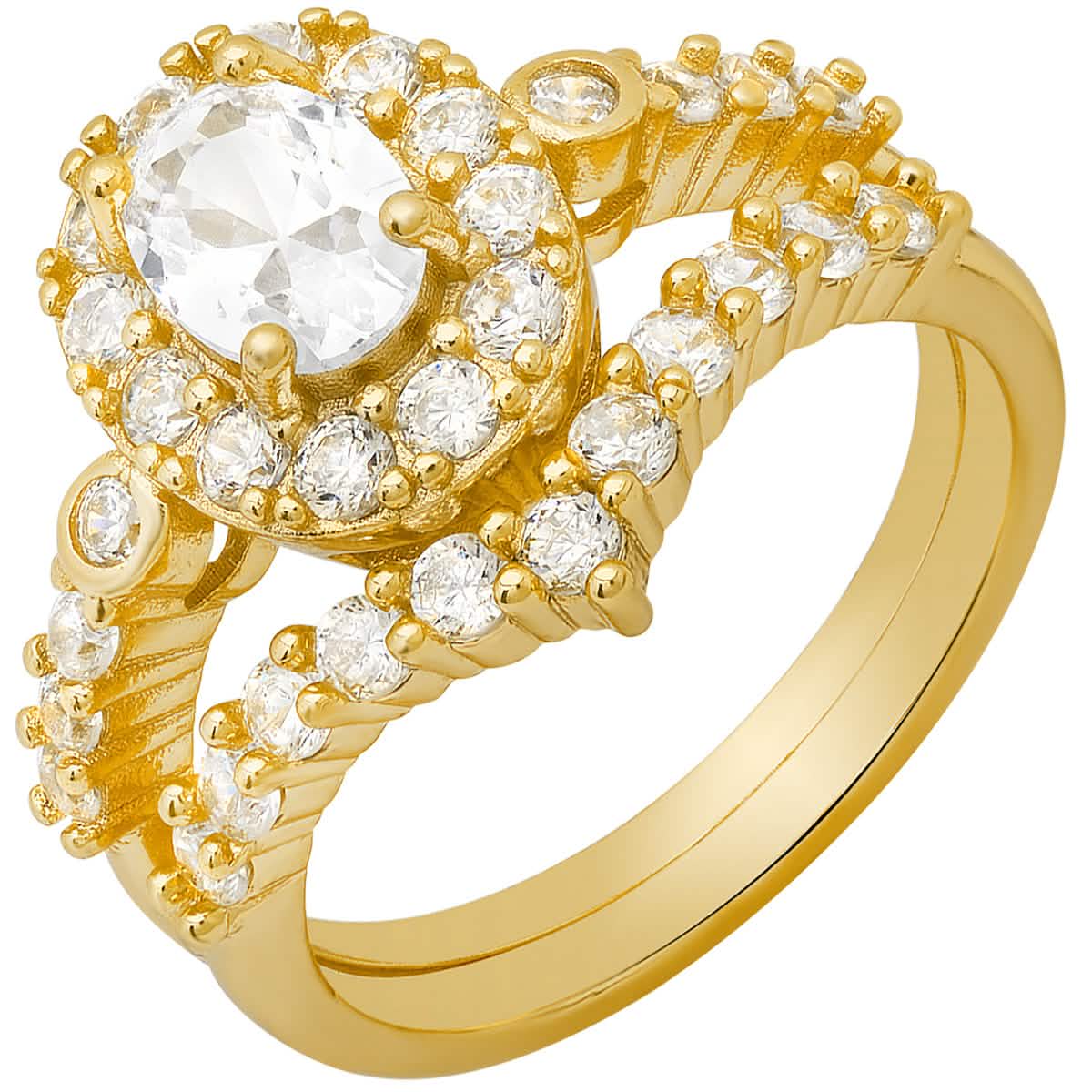 Damen 18 Karat vergoldetes Messing und simulierter Verlobungs-/Bandring-Set
