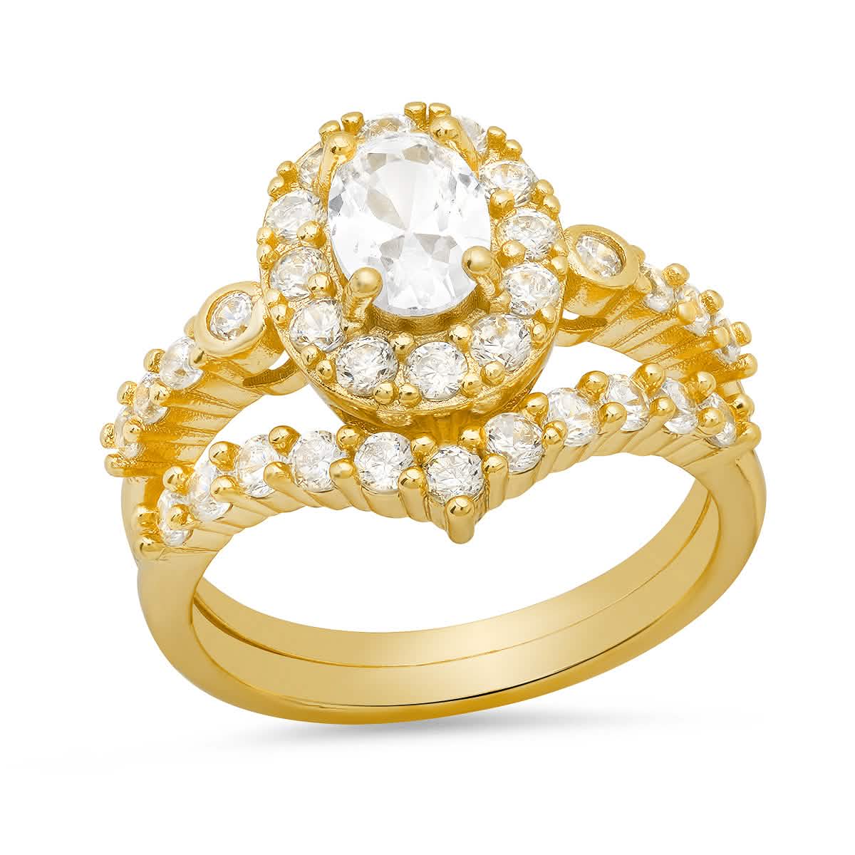 Damen 18 Karat vergoldetes Messing und simulierter Verlobungs-/Bandring-Set