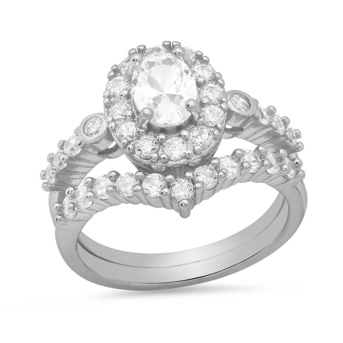 Damen 18 Karat vergoldetes Messing und simulierter Verlobungs-/Bandring-Set