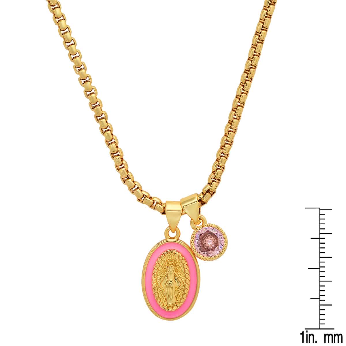 Damen, 18 Karat vergoldet Messing, Unsere Liebe Frau von Guadalupe und simulierter Diamant-Anhänger Charm