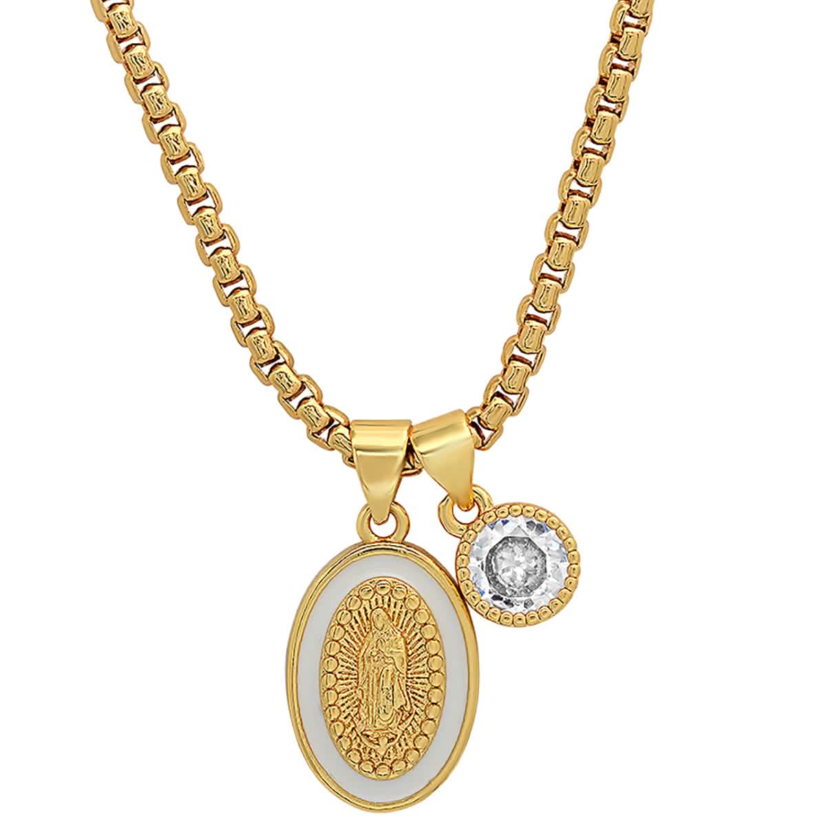 Damen, 18 Karat vergoldet Messing, Unsere Liebe Frau von Guadalupe und simulierter Diamant-Anhänger Charm