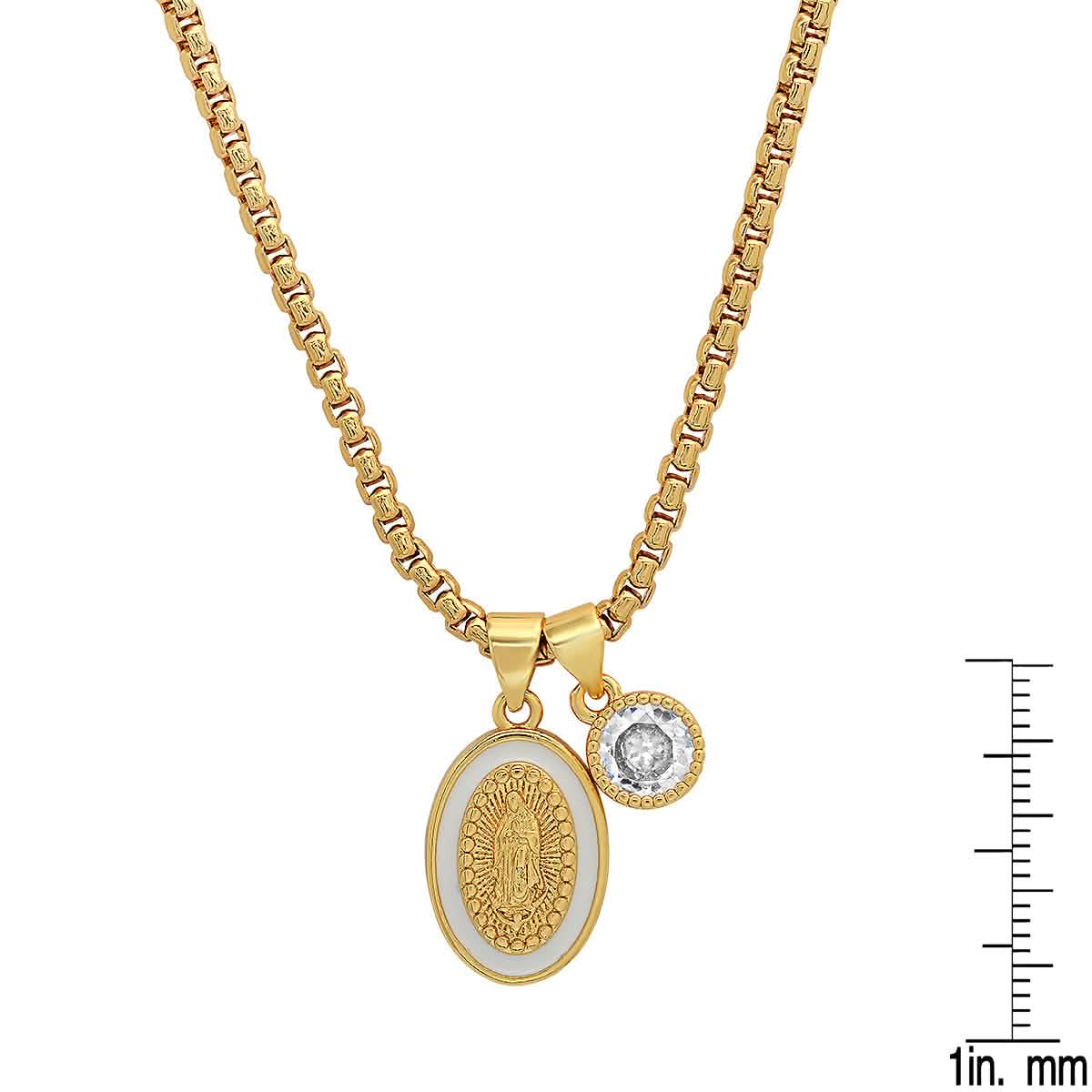 Damen, 18 Karat vergoldet Messing, Unsere Liebe Frau von Guadalupe und simulierter Diamant-Anhänger Charm
