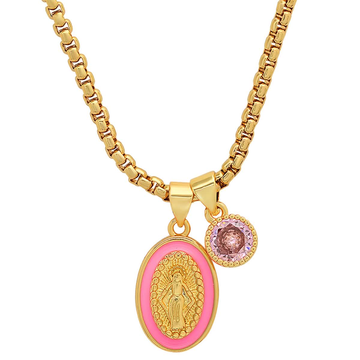 Damen, 18 Karat vergoldet Messing, Unsere Liebe Frau von Guadalupe und simulierter Diamant-Anhänger Charm