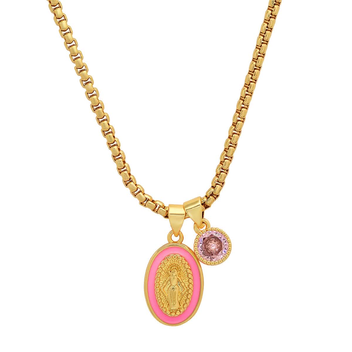 Damen, 18 Karat vergoldet Messing, Unsere Liebe Frau von Guadalupe und simulierter Diamant-Anhänger Charm