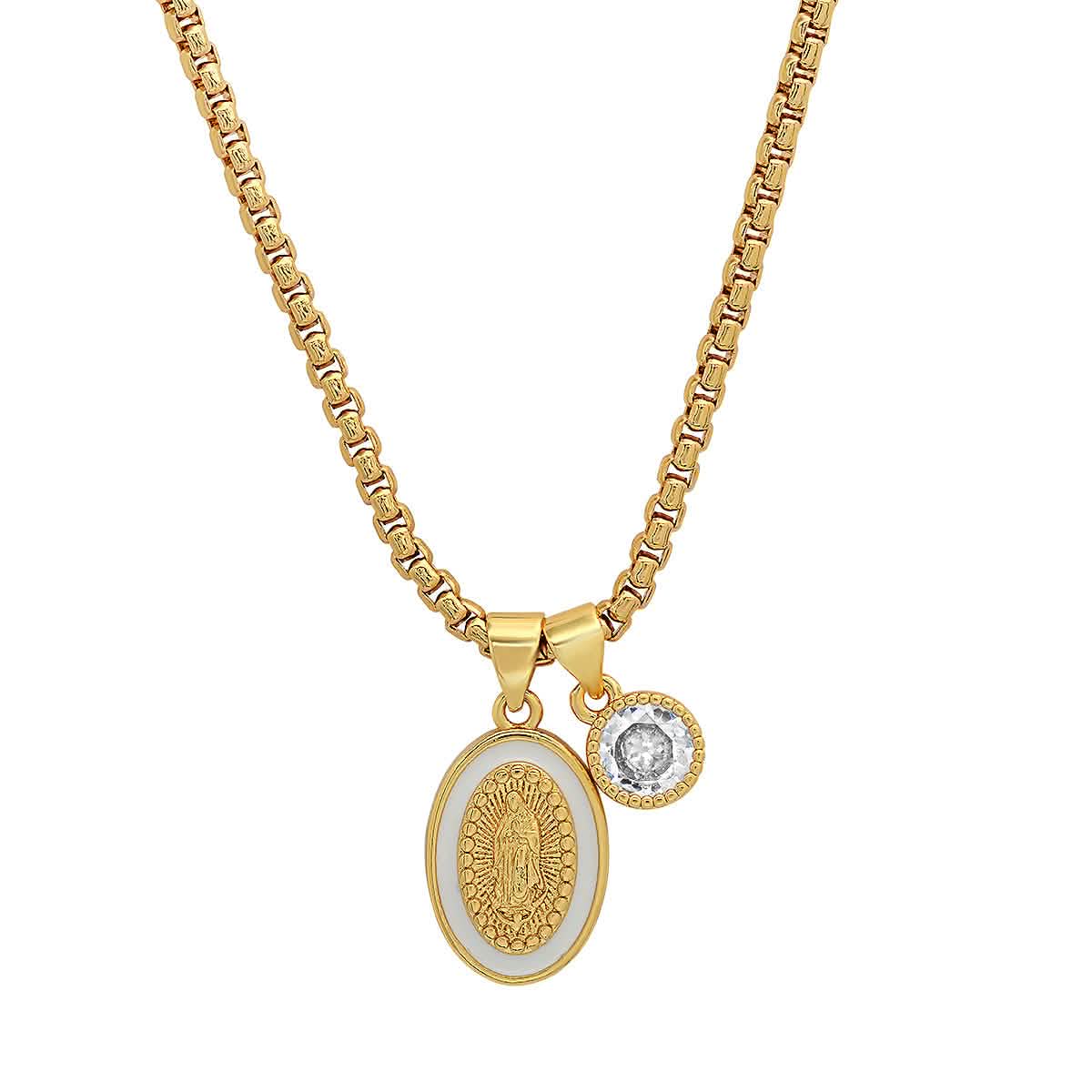 Damen, 18 Karat vergoldet Messing, Unsere Liebe Frau von Guadalupe und simulierter Diamant-Anhänger Charm