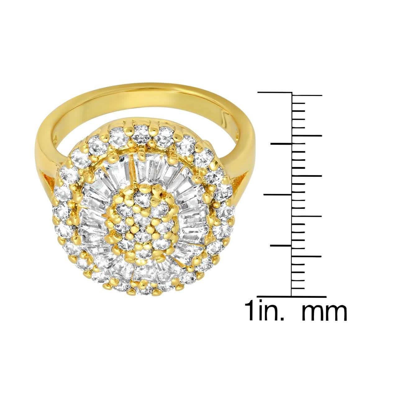 Damenring, 18 Karat vergoldet, Messing, oval, simulierte Diamanten (Rund/Baguette)