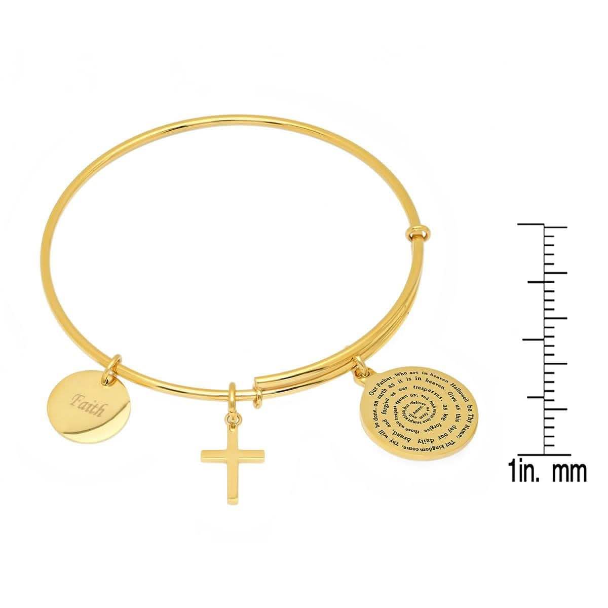 Damen 18K vergoldetes Edelstahlarmband mit Vaterunser-, Glauben- und Kreuzanhängern