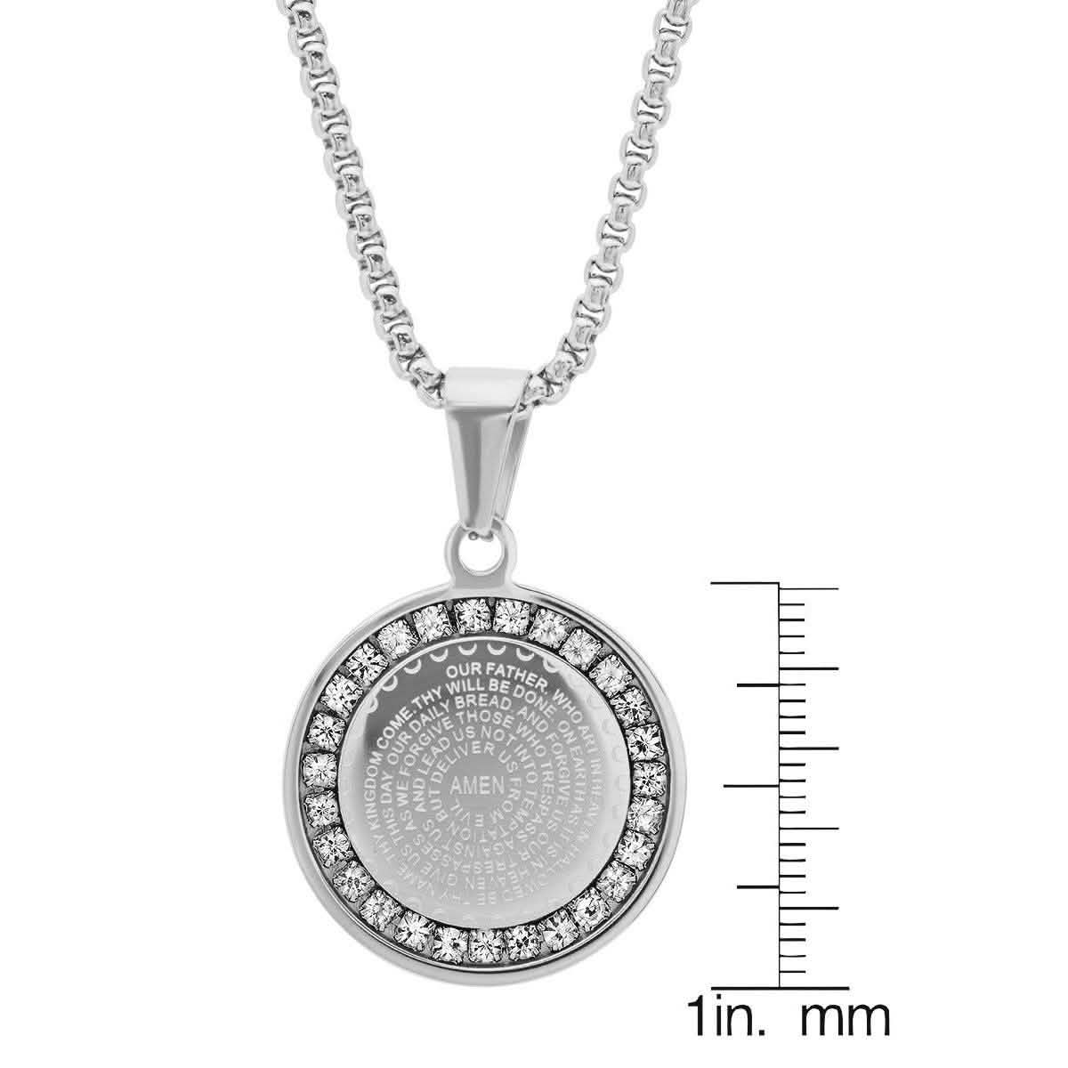 Damen, 18 Karat vergoldeter Edelstahl, Unser-Vater-Gebet, runder Anhänger mit simulierten Diamanten