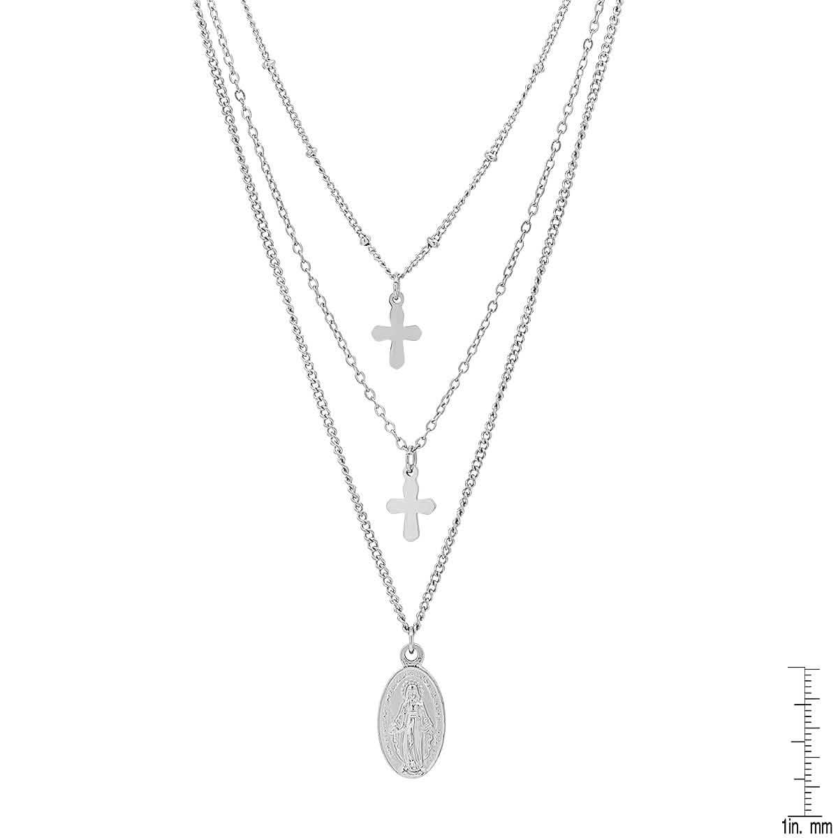 Damen 3-fach Halskette mit Unserer Lieben Frau von Guadalupe und Kreuz-Anhängern