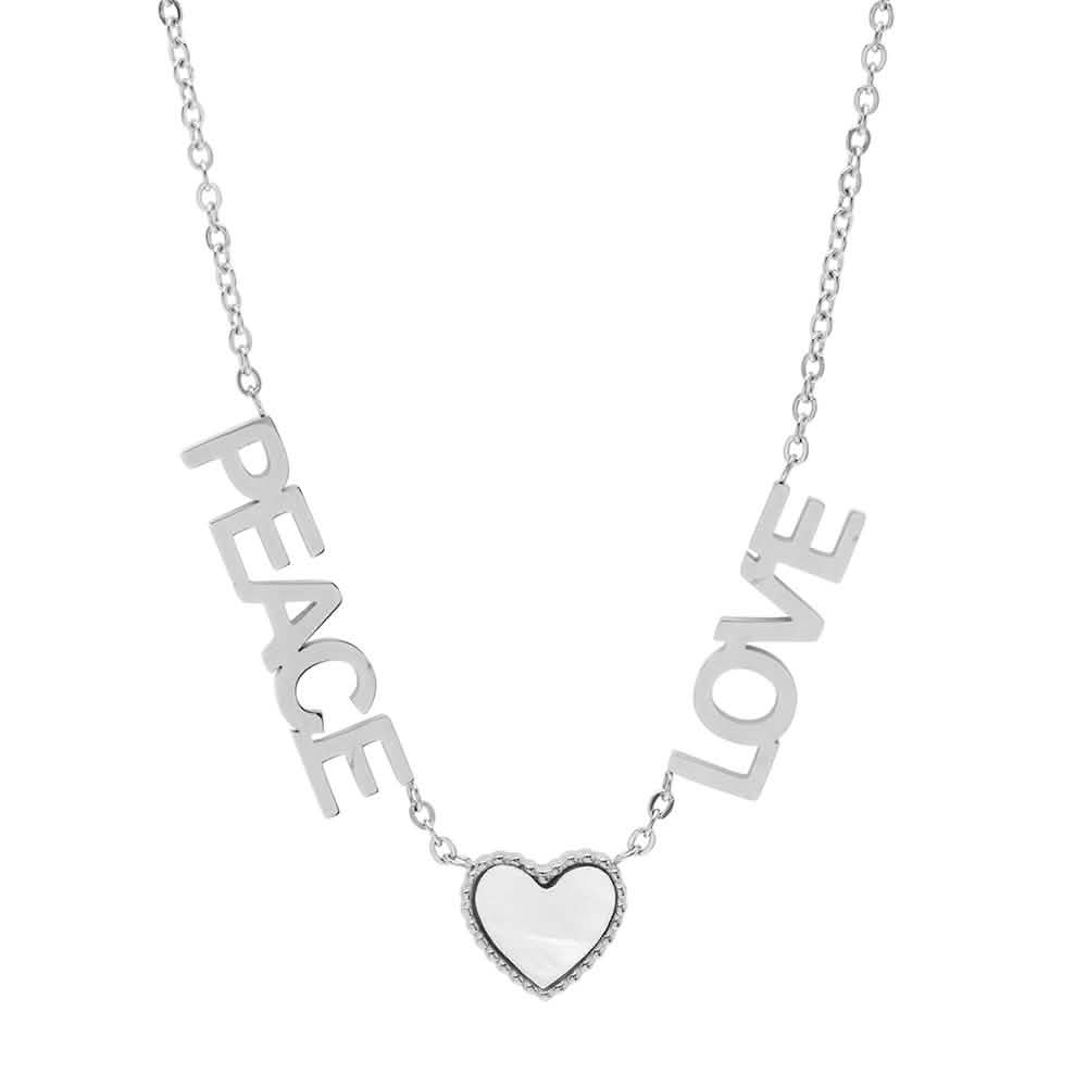 Halskette Herz mit Frieden, Liebe und Perlmutt für Damen